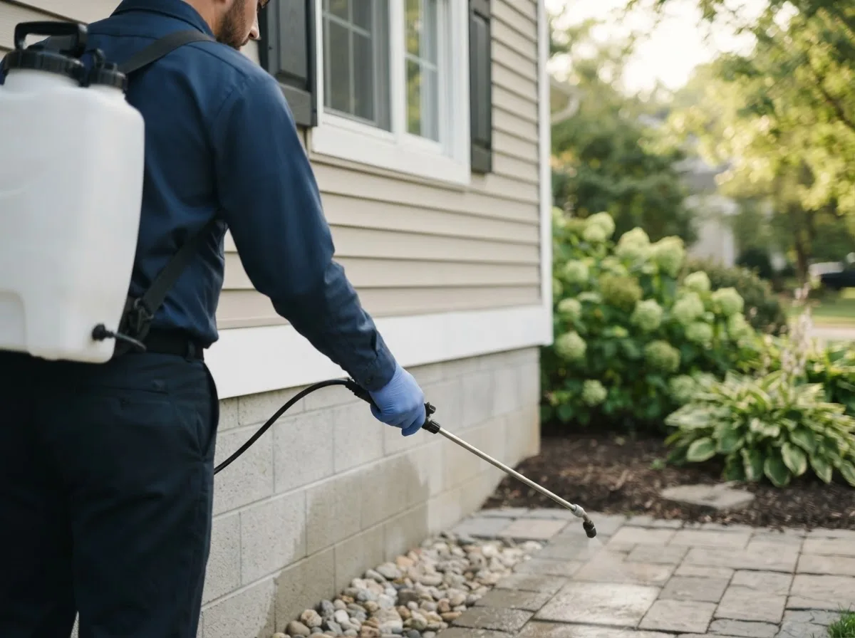 Pest control technician inspecting a home in Dallastown, PA